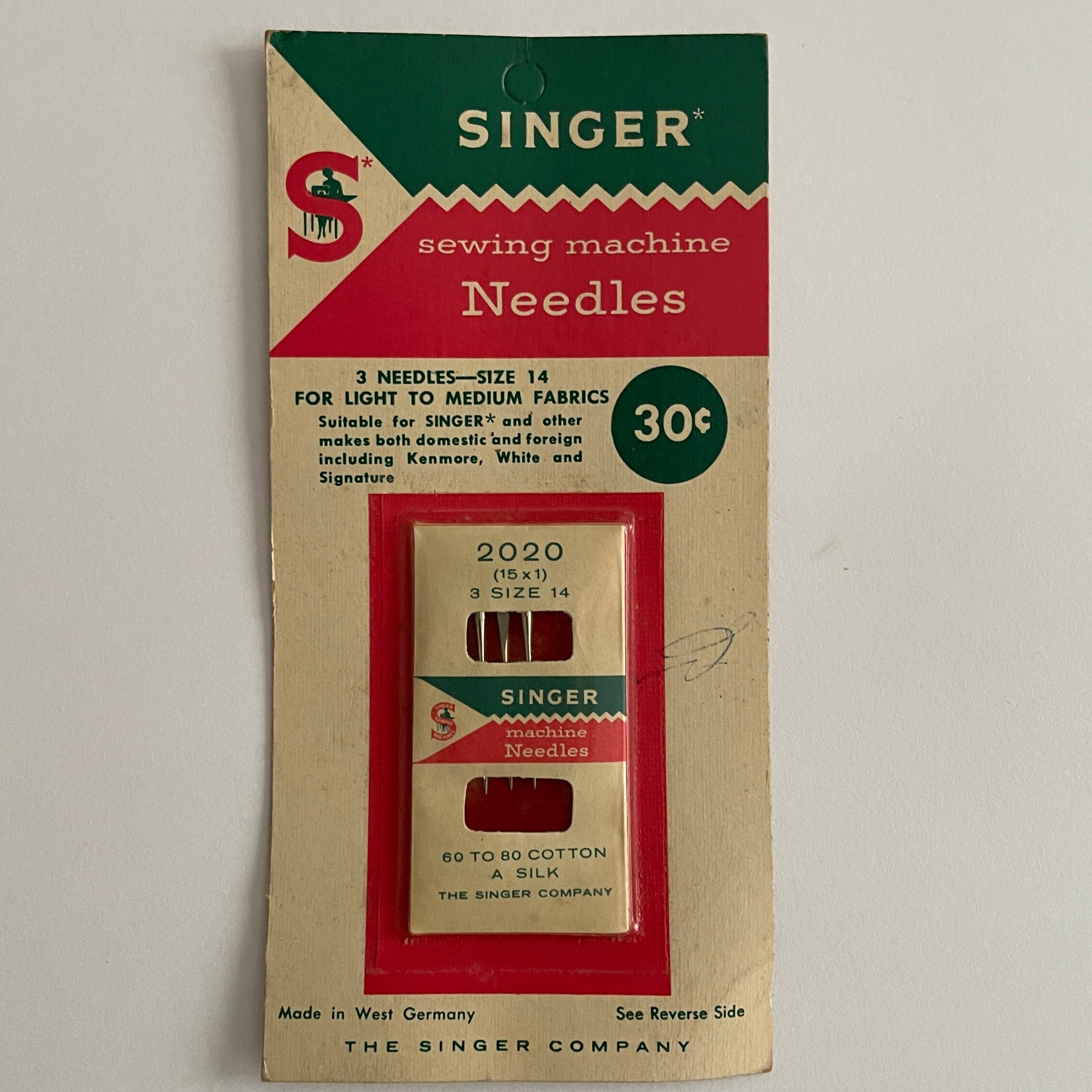 #2020 Set of 3 Sewing Machine Neeldes Sz 14; by Singer Sewing Co. - reJUNKshop